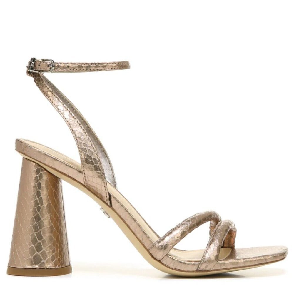 SAM Edelman "Kia" pewter metallic block heel NEW ankle strap flaw on heel - Picture 9 of 9